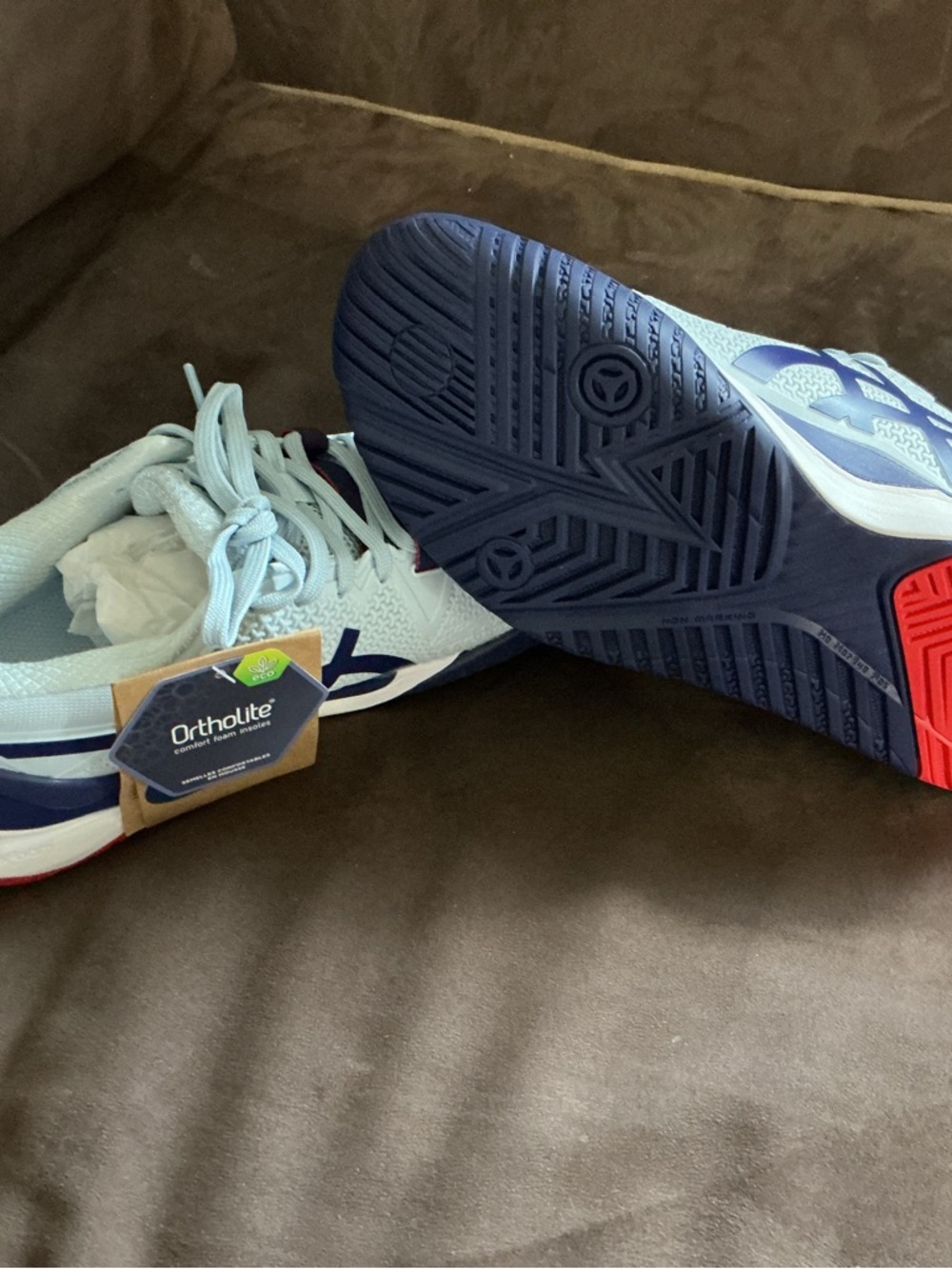 Asics Women's Athletic Shoes in White and Navy with Red Accent